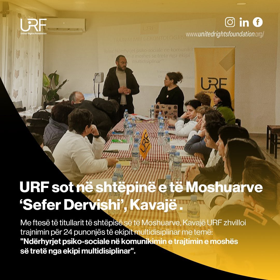 Me ftesë të titullarit të shtëpisë së të Moshuarve, Kavajë URF zhvilloi trajnimin për 24 punonjës të ekipit multidisiplinar me temë:”Ndërhyrjet psiko-sociale në komunikimin e trajtimin e moshës së tretë nga ekipi multidisiplinar”.